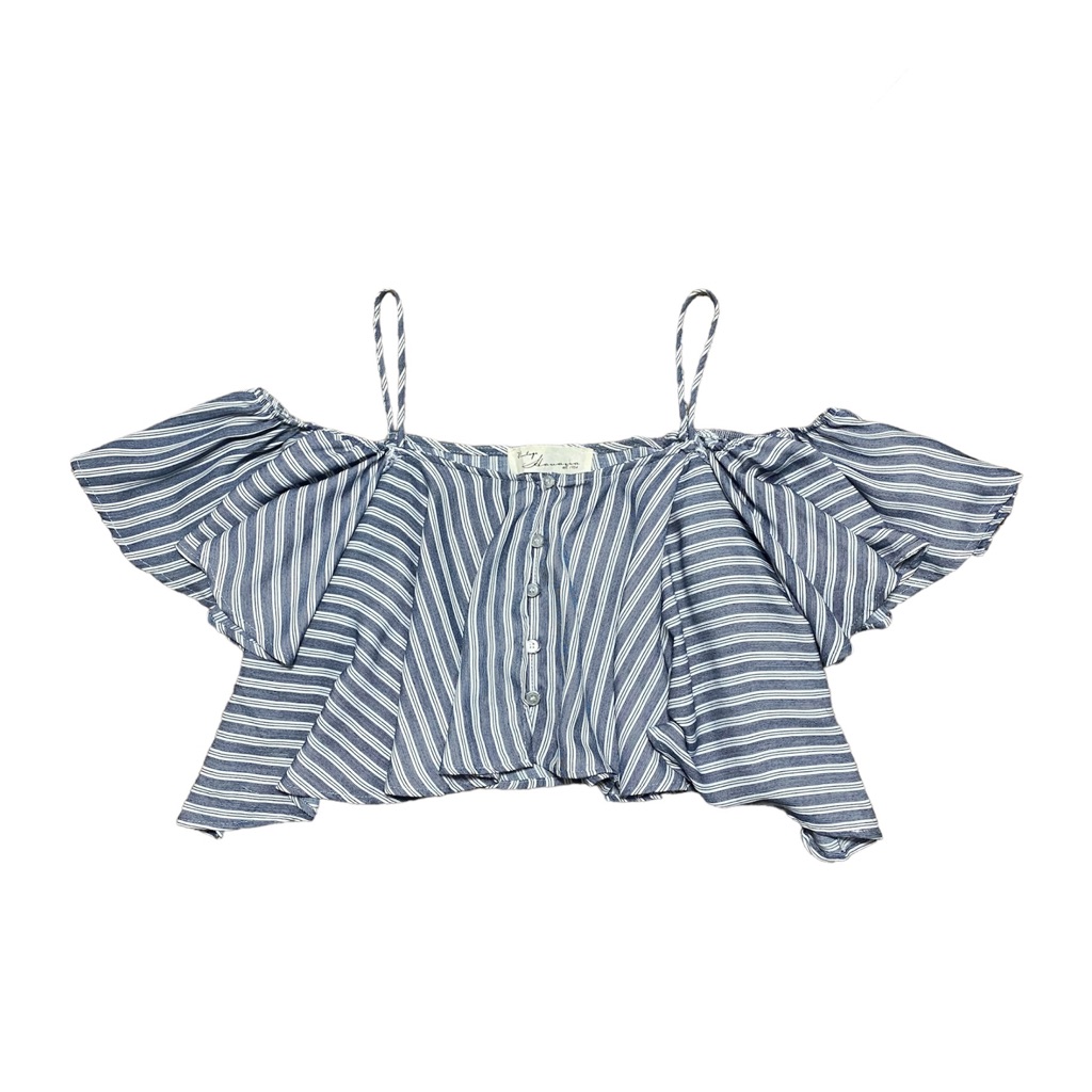 Vintage Havana Cold Shoulder Button Front Crop Top